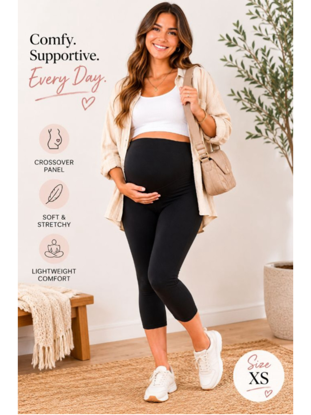 Isabel Maternity Ingrid & Isabel XS Black Capri Leggings Crossover Panel Active
